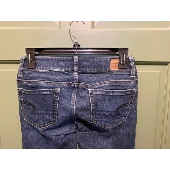 American Eagle Artist Jeans Women Sz 2 Short Blue Denim Bootcut Two Button - Picture 5 of 10